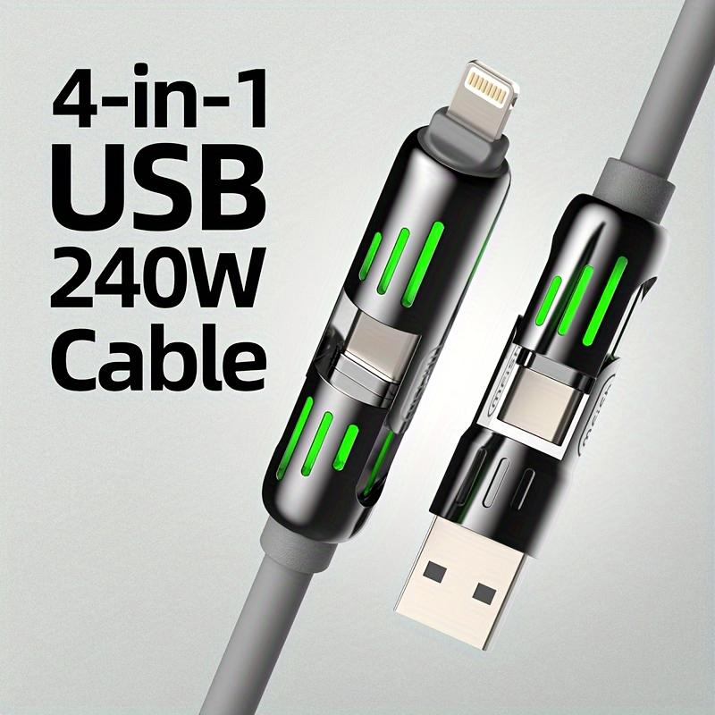 4 in 1 Multi-Function USB Charging Cable - MAX 240W Fast Charging Charger Cable, Multi-Function Charger for Fast Charging And Data Transfer with USB A + Type C, for Iphone Ipad, Samsung Galaxy Macbook Ipad Tablet,  Smartphone Cellphone Etc.