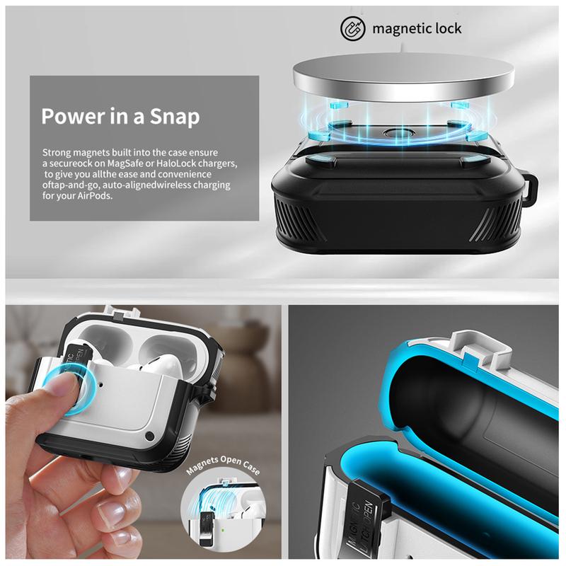 Toocki for AirPods Pro Case (2023 2022 2019, 2nd 1st Gen), Compatible with Airpods Pro 2 (USB-C Lightning Cable), MagSafe Ready, Magnetic Lid Lock, Hard Shell Full Drop Protection Cover with Lanyard, Black