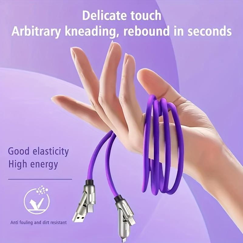 4 in 1 Multi-Function USB Charging Cable - MAX 240W Fast Charging Charger Cable, Multi-Function Charger for Fast Charging And Data Transfer with USB A + Type C, for Iphone Ipad, Samsung Galaxy Macbook Ipad Tablet,  Smartphone Cellphone Etc.