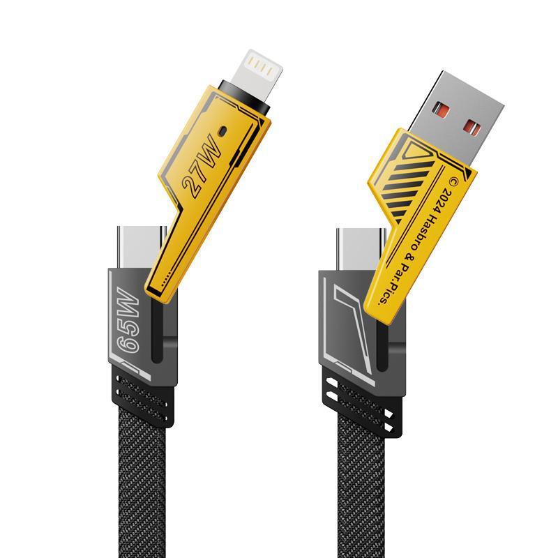 4-in-1 USB-C Cable - PD Fast Charging & Data Sync with USB-A TYPE C & Lightning Breathing Light Aluminum Alloy Design 5FT Silicone Cable Compatible with Phone Pad and Laptops Device