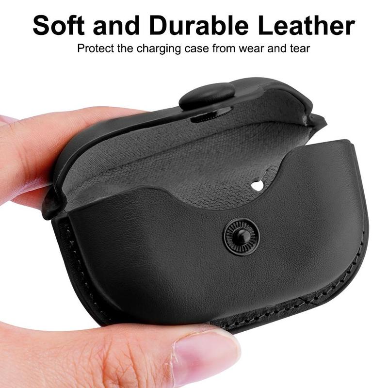 Shockproof PU Leather Earphone Case with Hook, Wireless Earphone Protective Cover, Earphone Protector Compatible with AirPods 1 2 3 Pro
