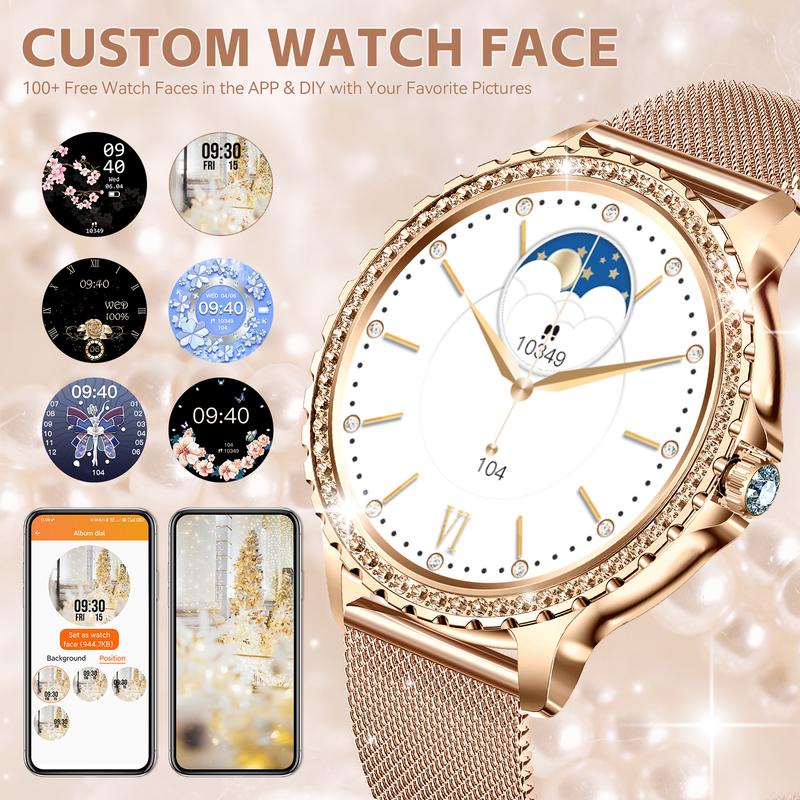 EIGIIS Women's Smart Watch (Answer Make Calls) with SMS and Call Ai Voice Assistant Function, Smart Watch Gift for Women