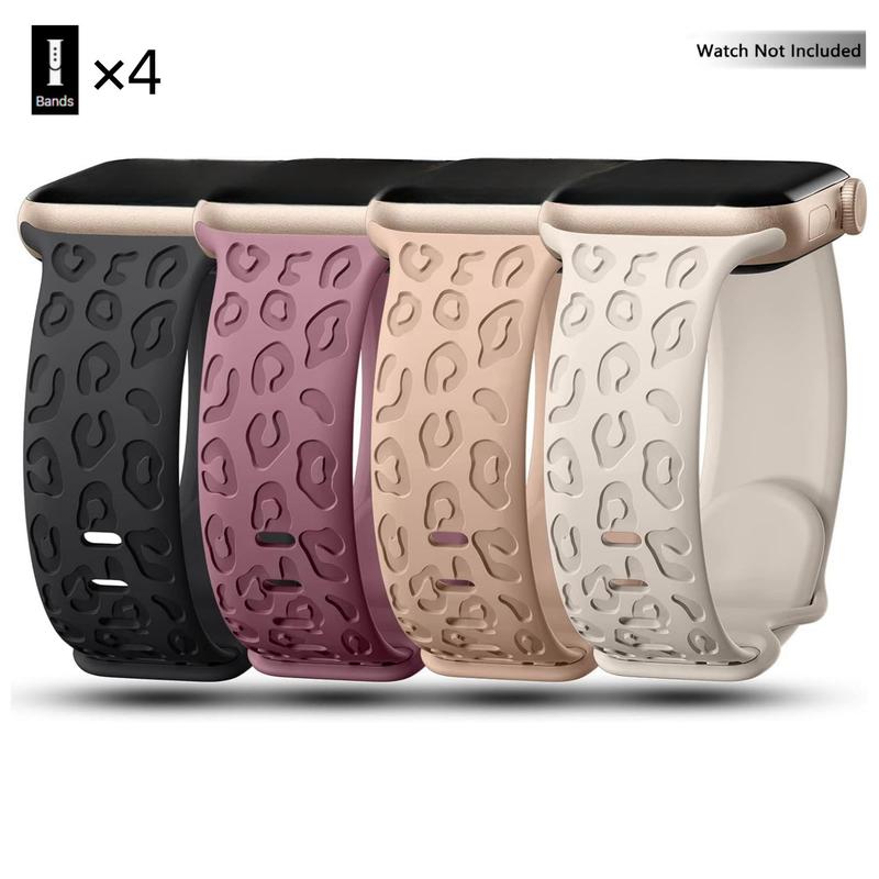 Fashion Leopard Engraved Pattern Watch Band, Soft Silicone Watch Band for Women & Men, Smart Watch Bands, Wearable Accessories Compatible with Apple Watch Bands Series 9 8 7 6 5 4 3 2 1 SE, Watches Band