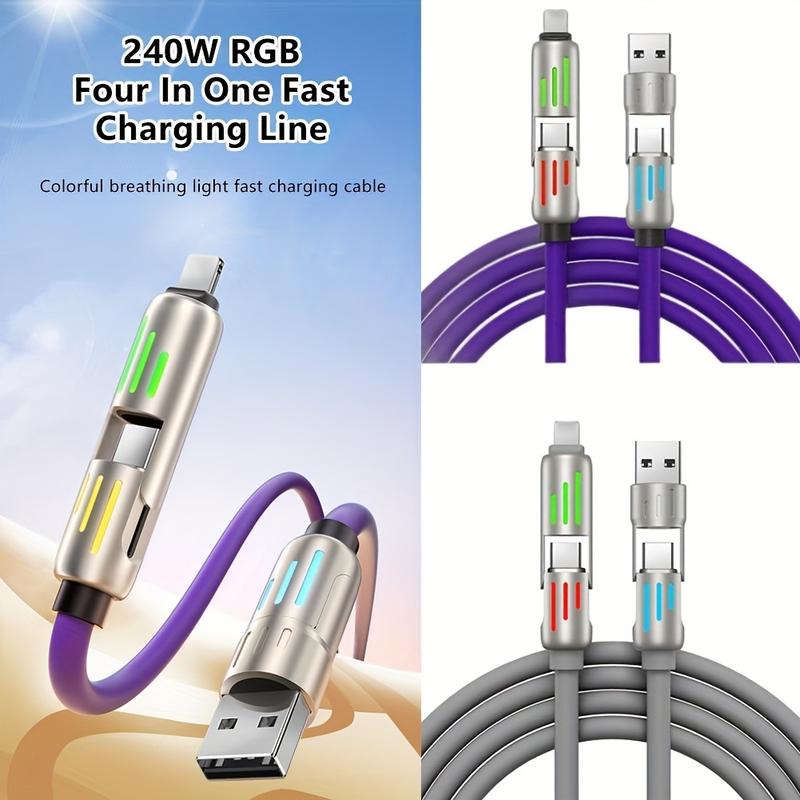 4 in 1 Multi-Function USB Charging Cable - MAX 240W Fast Charging Charger Cable, Multi-Function Charger for Fast Charging And Data Transfer with USB A + Type C, for Iphone Ipad, Samsung Galaxy Macbook Ipad Tablet,  Smartphone Cellphone Etc.