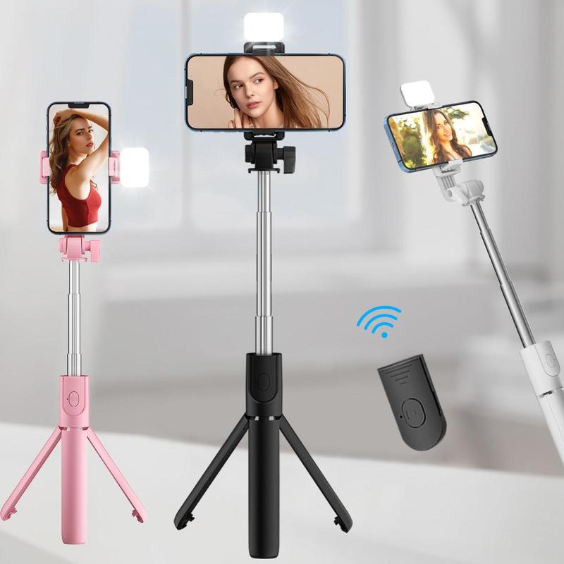Portable Selfie Stick Tripod, 1 Count 360 Degree Rotatable Handheld Phone Live Broadcast Holder with Fill Light, Selfie Accessories for Home & Outdoor