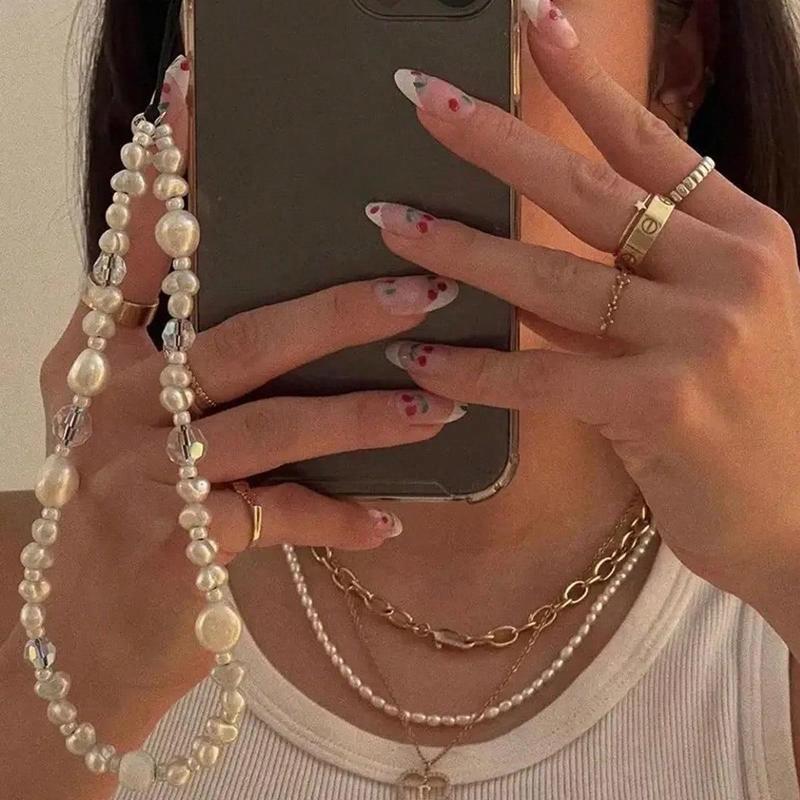 Artificial Crystal Beaded Phone Chain, Cell Phone Lanyard, Fashion Phone Strap For Women & Girls