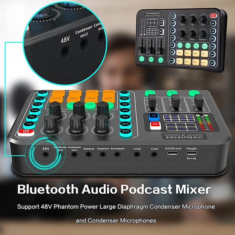 Professional Podcast Equipment Set, USB Rechargeable Condenser Microphone with Live Sound Card, Audio Interface, Perfect for Recording, Broadcasting, Live Streaming