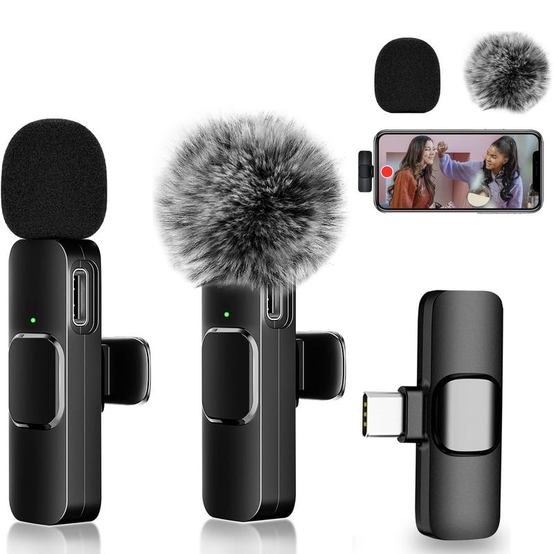 Wireless Lavalier Microphone for iPhone - Android, iPad, Tablets, Bluetooth Mini Microphone with Noise Canceling,6H Battery Life, Cordless Omnidirectional Clip Mic, Plug-Play Microphone for Interview Video Podcast Vlog YouTube Audio Smartphone mic for