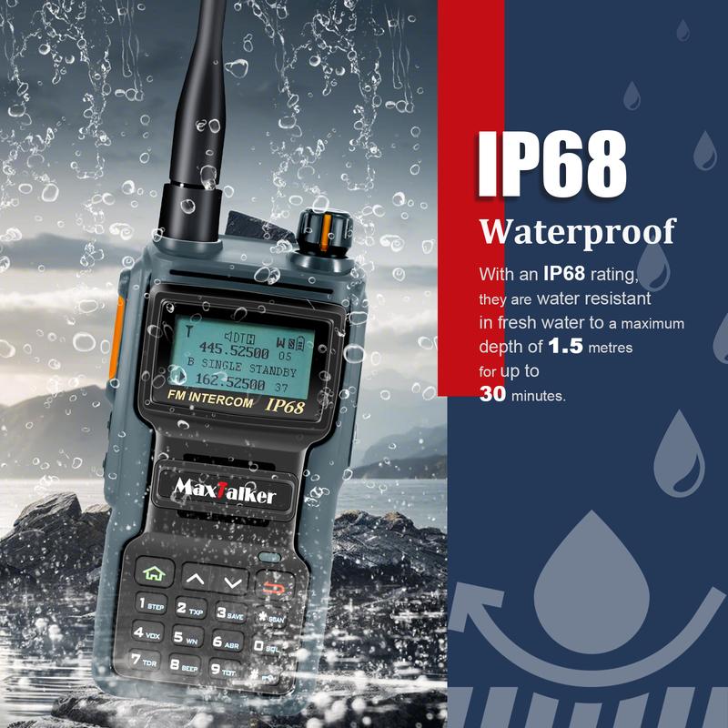 MaxTalker TK-W70 Ham Radio Long Range 10W, GMRS Handheld Radio with Programming Cable, Multi-Band Two Way Radio with 2100mAh Battery, NOAA, IP68 Waterproof Ham Radio