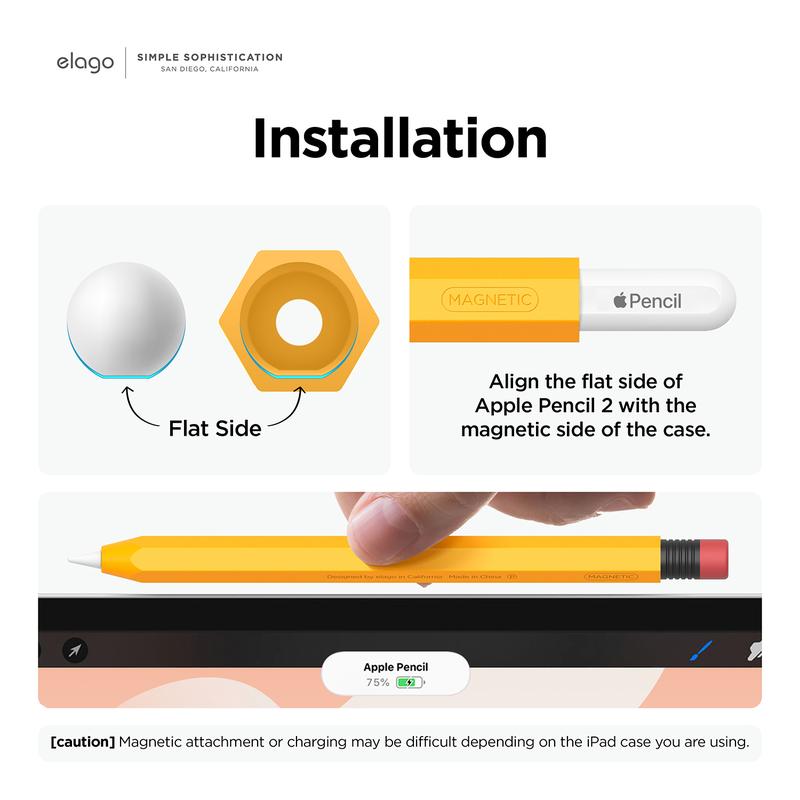 elago Pencil Case Compatible Pencil 2nd Generation - Silicone Cover Sleeve, Retro Design, Compatible with Magnetic Charging and Double Tap (Must Install Properly for Magnetic Charging) [Classic Yellow]