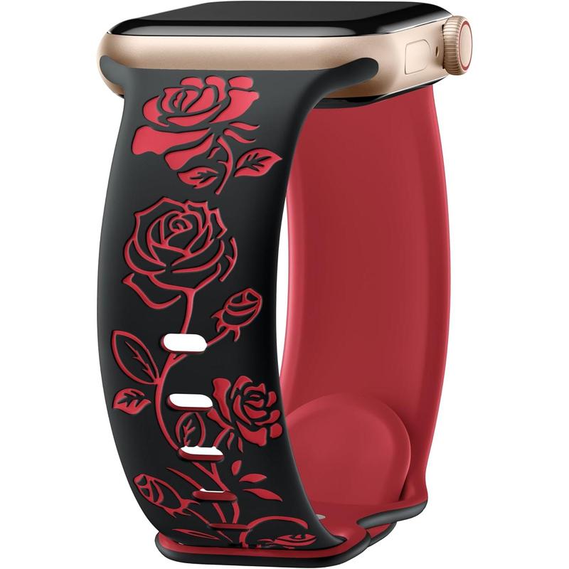 Excellent Quality- Floral Engraved Band Compatible with Apple Watch Bands 40mm 41mm 38mm 44mm 45mm 42mm 49mm Women, Cute Two Tone Flower Soft Silicone Sport Strap for iWatch Series 9 8 7 6 5 4 3 2 1 SE Ultra 2 Accessories Wearable