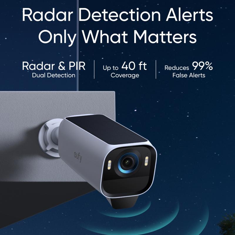 eufyCam S3 Pro Add-on Camera, Solar Camera Outdoor Wireless, MaxColor Night Vision, 4K Security Camera with Solar Panel, Forever Power 2.0, Face Recognition AI, Expandable Local Storage, No Monthly Fee