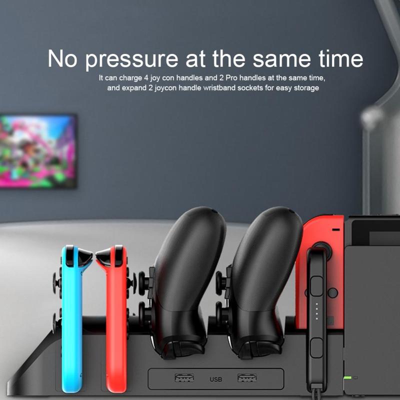 Desktop Game Controller Charger, 6 In 1 Game Controller Charging Station For Nintendo Switch & OLED, Game Controller Charging Stand, Console Accessories, Stocking Fillers Gift