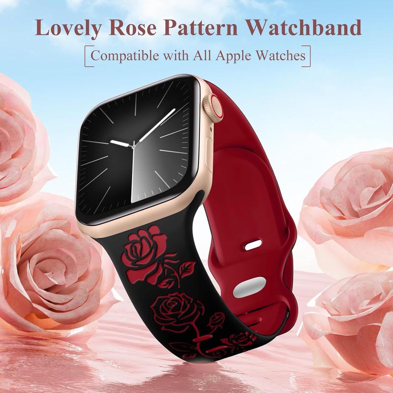 Excellent Quality- Floral Engraved Band Compatible with Apple Watch Bands 40mm 41mm 38mm 44mm 45mm 42mm 49mm Women, Cute Two Tone Flower Soft Silicone Sport Strap for iWatch Series 9 8 7 6 5 4 3 2 1 SE Ultra 2 Accessories Wearable