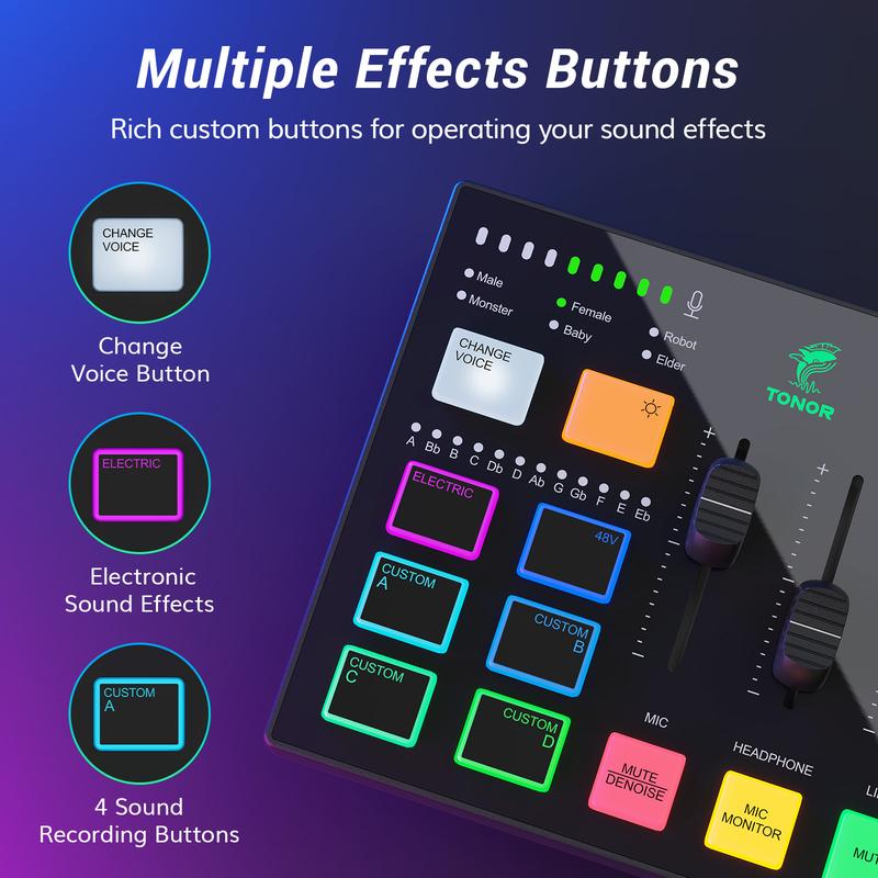 TONOR Podcast Equipment Bundle, Gaming Audio Interface and XLR Dynamic Microphone Set, USB Audio Mixer with RGB Lighting, for Gaming & Streaming, Content Creators, High Fidelity, Studio Quality Set