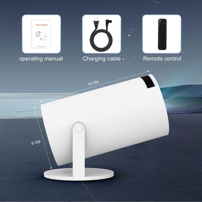 Mini Projector with WiFi6 and Bluetooth, 4K 1080P Support, 180° Rotatable, Auto Keystone, Compatible with Smartphone, White