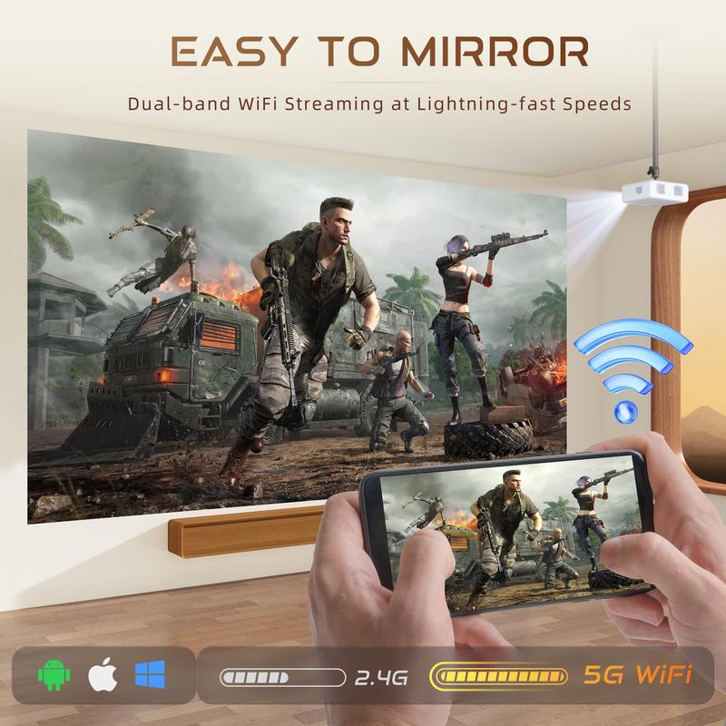[Netflix-Officially-Licensed] 1080P Full HD Portable Projector, AI Auto Focus&Keystone, DoIby Sound, Compatible with Smartphone HDMI USB AV