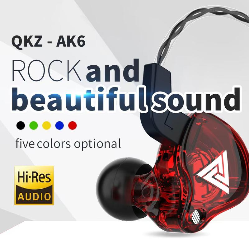 QKZ AK6 Portable Wired In-Ear Earphone, Wired Headphones With Mic, HiFi Subwoofer Noise Cancelling Wired Earphones for Game Sports, 3D Stereo Sound Headphones For Gym & Sports & Game, Headphones 8D Audio, Electronic Audio Earbud
