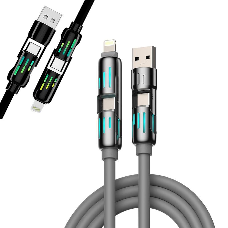 USB-C Fast ChargingCable, Lightning SB A Type C, 240W 4 in 1  cable With Breathing Light, Compatible with iPhone, iPad, Samsung, Laptops Charger Connector Durable Sync Smartphone Cellphone Electronic