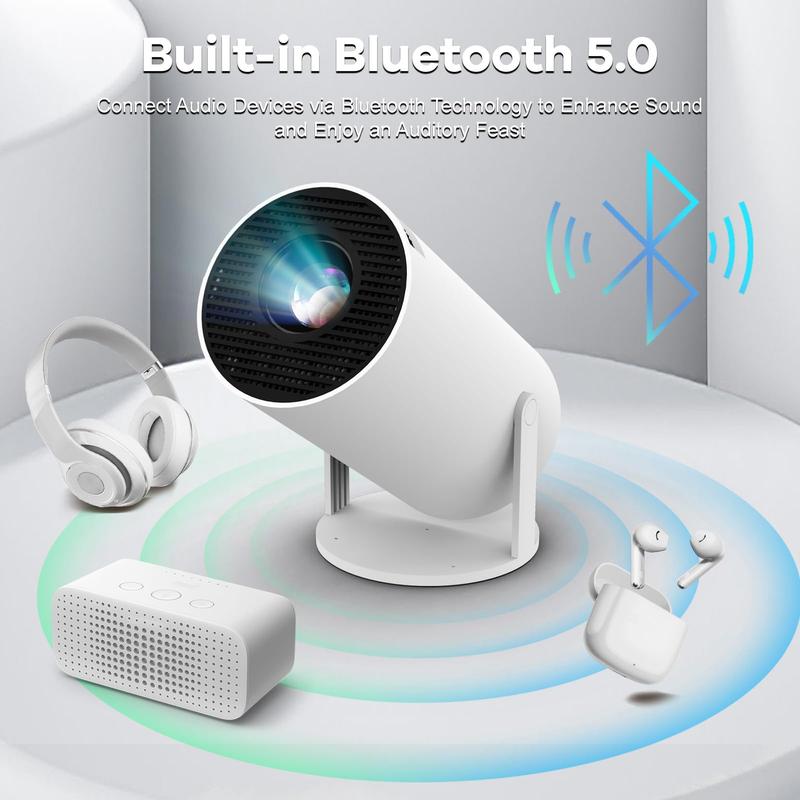 Mini Projector with WiFi6 and Bluetooth, 4K 1080P Support, 180° Rotatable, Auto Keystone, Compatible with Smartphone, White
