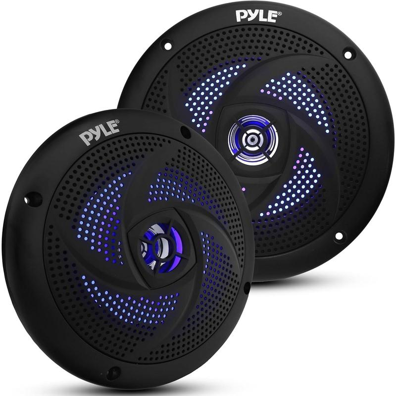 Pyle Marine Speakers - 5.25 Inch 2 Way Waterproof And Weather Resistant Outdoor Audio Stereo Sound System With LED Lights, 180 Watt Power And Low Profile Slim Style - 1 Pair - PLMRS53BL (Black)