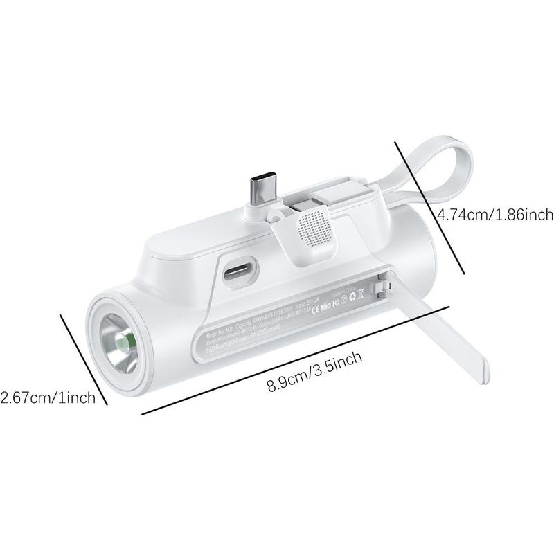 Portable Mini Phone Charger, 5000mAh Power Bank with USB C Output Cable, Mini Phone Power Bank with Bright Flashlight & Stand for iPhone Samsung Galaxy