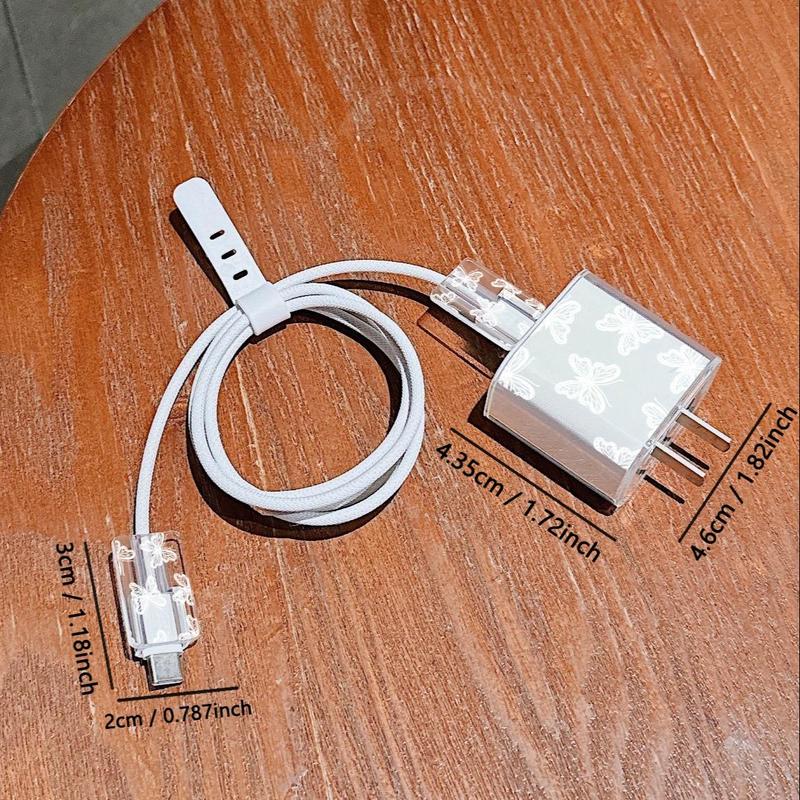 Butterfly Pattern Charger & Data Cable Protective Case, Transparent TPU Charger & Data Cable Protective Cover, Phone Accessories for Apple 20W Fast Charger