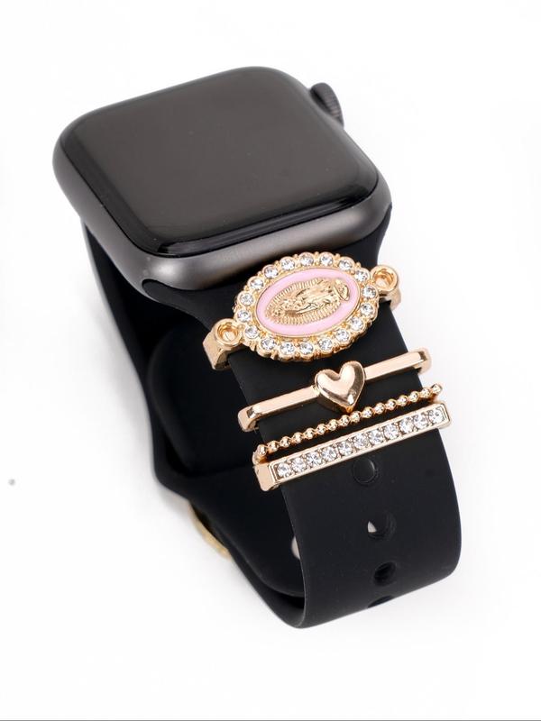 Fashion Watch Band Decorative Ring, 4counts set Rhinestone & Virgin Mary Design Watch Strap Decorative Ring for iWatch Strap & Galaxy, Watch Accessories for Women & Girls