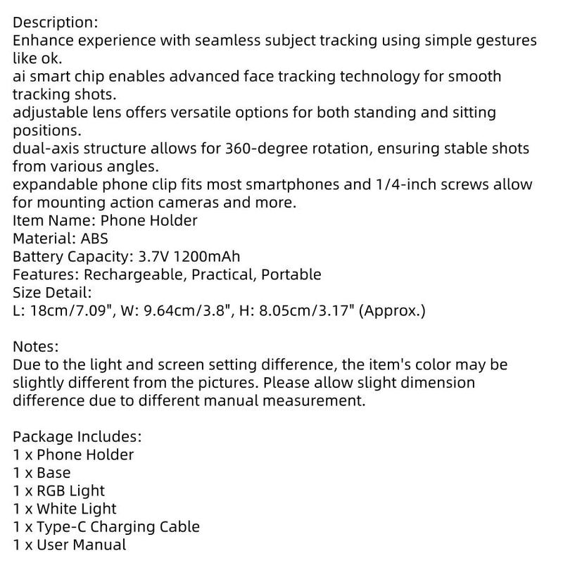 AI Face Recognition Tracking Phone Gimbal, 360° Rotatable Selfie Stabilizer with LED Lights, Camera Stabilizer, Video Equipment for Live Streaming, Vlogging, Photography
