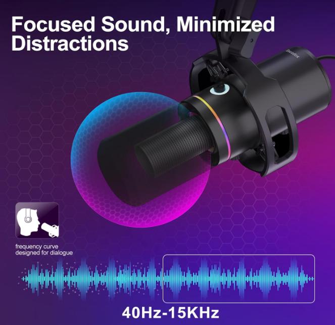 XLR USB Dynamic Microphone Kit, PC Microphone for Streaming,Mute and Noise Cancelling Function, Volume Control, Headphone Jack Audio Smartphone