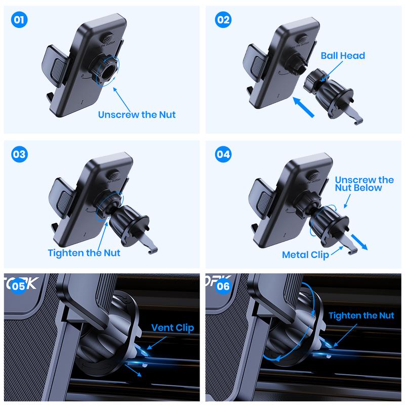 Car Phone Holder Mount,TOPK Upgrade Auto Locking Universal Phone Stand Holder with Hook Clip for Car Air Vent for iPhone Samsung
