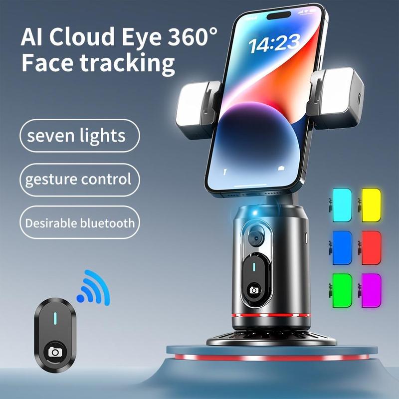 AI Face Recognition Tracking Phone Gimbal, 360° Rotatable Selfie Stabilizer with LED Lights, Camera Stabilizer, Video Equipment for Live Streaming, Vlogging, Photography