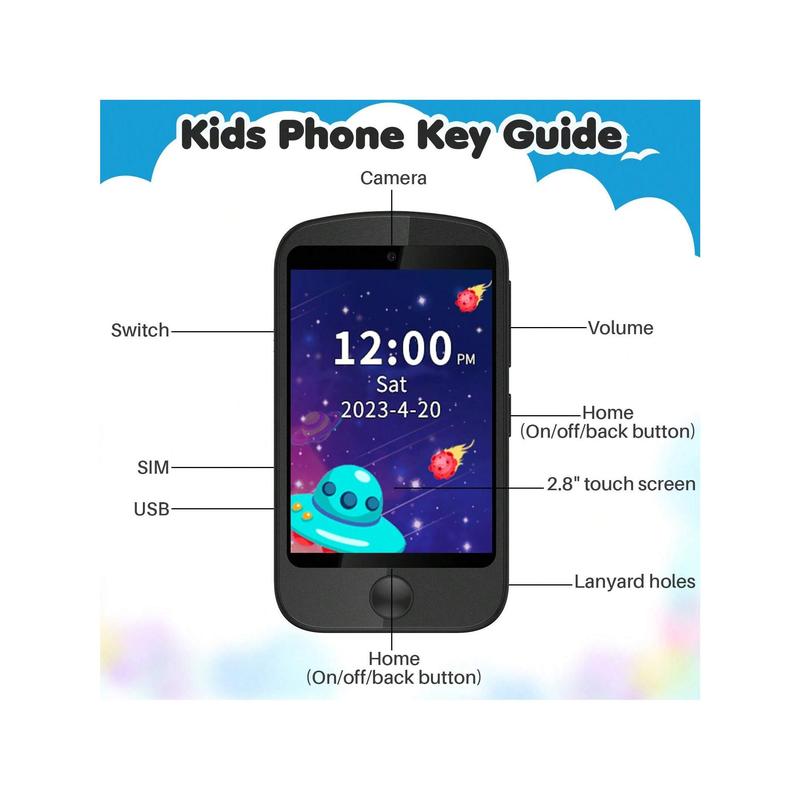 Kids Smart Phone With Calls SOS, 2.8'' Touchscreen Phone With SD Card For Age 3-12 Girls Boys, 19 Learning Games, MP3 Music Player Camera Smartphone Smart Watch Adjustable Charging