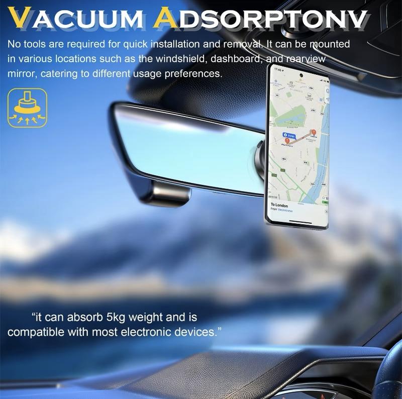 360° Rotating Suction Cup Holder, Strong Magnetic Grip for Car Gym Kitchen Mirror Smooth Surfaces, Adjustable Secure Mobile Phone Holder
