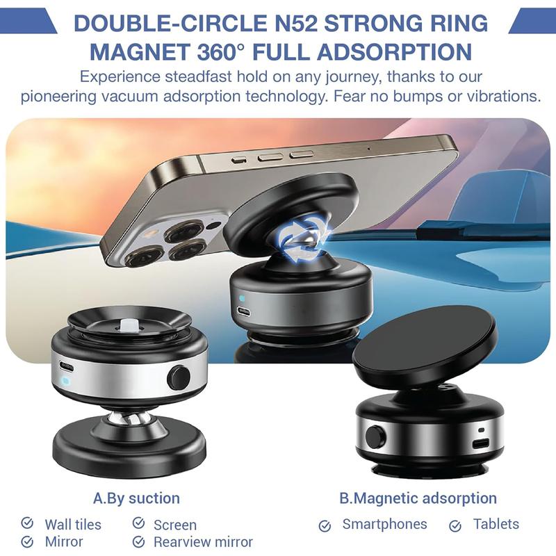 Vacuum Magnetic Suction Cup Phone Mount, Hands-Free Magnetic Suction Mount for Car Gym Mirror Smooth Surface, Shower Phone Holder for Magsafe iPhone 16 15 14 13 12 & All Phones, Silver