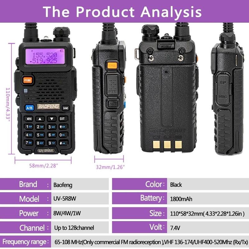 2PCS Baofeng UV-5R 8W High Power Ham Radio Dual Band Long Range Two Way Radio Walkie Talkie Handheld with Earpiece