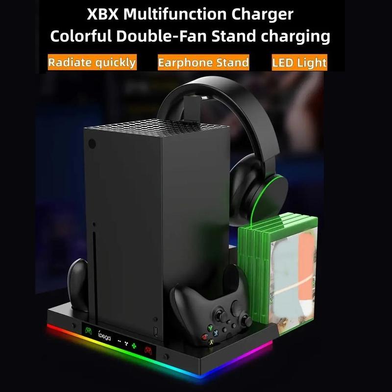 Multifunctional Cooling Stand for Xbox Series X, Smart Charger Headphone Hanger Card Organizer, Console Accessories