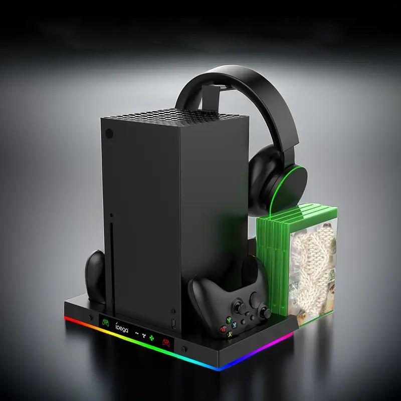 Multifunctional Cooling Stand for Xbox Series X, Smart Charger Headphone Hanger Card Organizer, Console Accessories