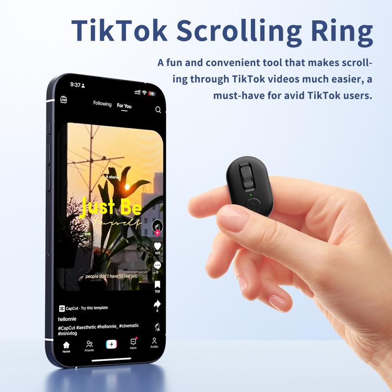 Scrolling Ring for TikTok,Remote Control for TikTok,Page Turner for Kindle App,Remote Control Scroller,for iPhone,iPad, iOS, Android,Pink,Black
