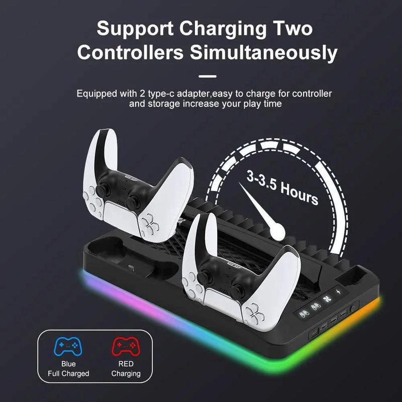 Dual PS5 Controller Charging Dock with Cooling Fan & 3-Port USB Hub