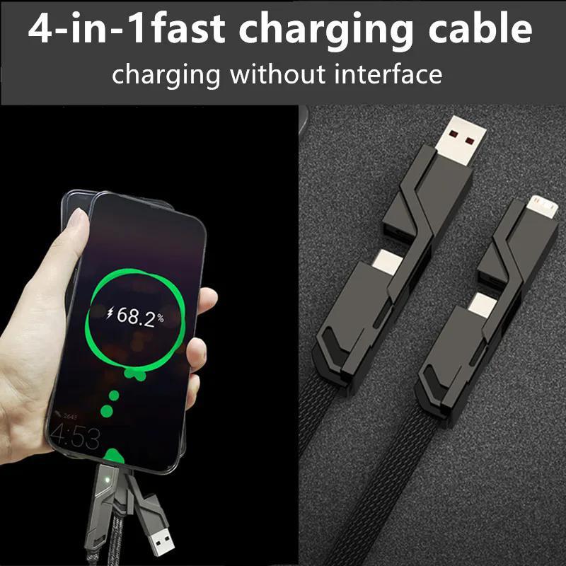 4 in 1 65W Fast Charging Data Cable, 1 Count Multifunctional Simultaneous Charging & Transmission Data Cable, Universal Quick Charge Wire Cable for Home Office