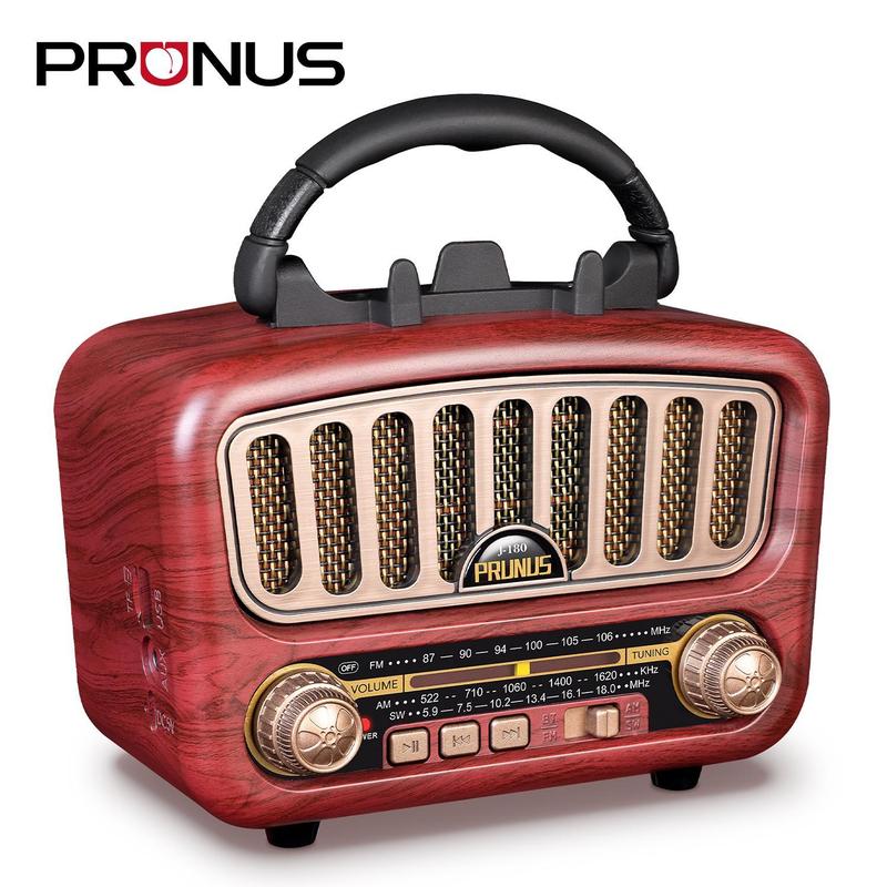 PRUNUS J-180 Vintage Retro Radio Bluetooth Speaker with Best Sound, Portable AM FM Radio with Loud Volume, Bluetooth 5.0 Wireless Connection, TF Card & MP3 Player, Rechargeable Speaker