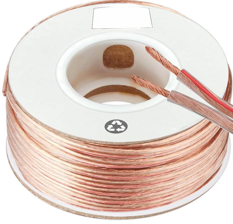 100ft 16-Gauge Audio Stereo Speaker Wire , 100 , 30.48 Meters, 2 Conductor, Polarity Marked, Flexible Clear PVC, CCA, Home Theater, HiFi, Surround or Auto Amps