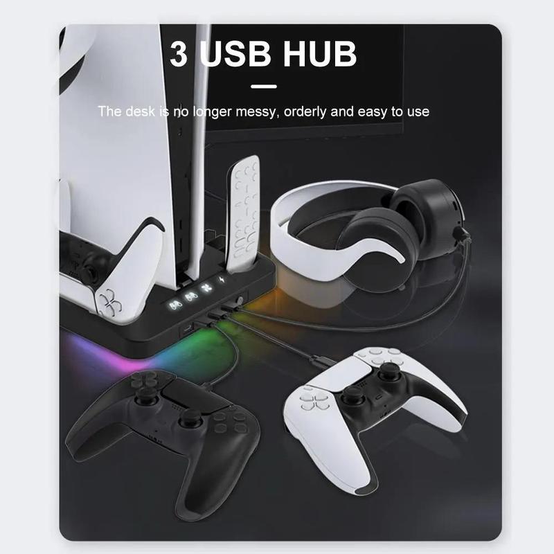 Dual PS5 Controller Charging Dock with Cooling Fan & 3-Port USB Hub