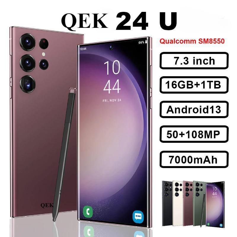 QEK Original S24 Ultra Smartphone Network 7.3inch 16GB+1TB Android Mobile Phones Unlocked 7000mAh 50MP+108MP 5G Cellphone NFC