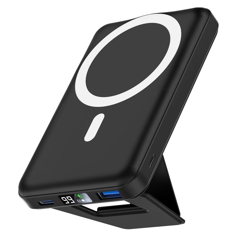 Podoru Wireless Charger with Foldable Stand, Portable 10000mAh MagSafe Magnetic Battery Pack & USB-C Cable, Compact for iPhone 16 15 14 13 12 Series