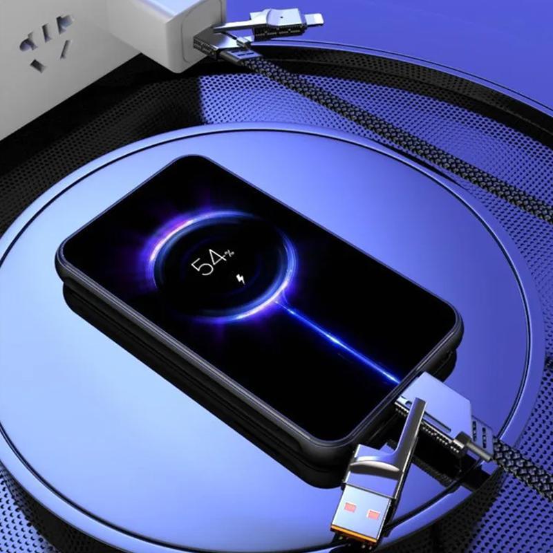4 in 1 65W Fast Charging Data Cable, 1 Count Multifunctional Simultaneous Charging & Transmission Data Cable, Universal Quick Charge Wire Cable for Home Office