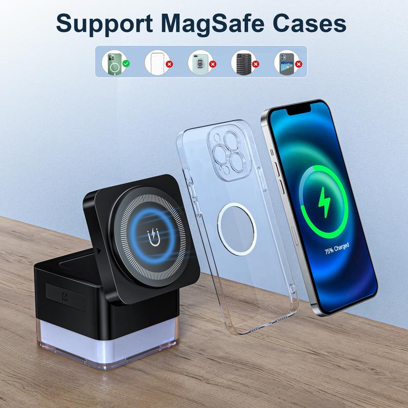 4 in 1 Wireless Portable MagSafe Charger with LED, Travel Charger for  Multiple Devices for iPhone 16   15   14   13   12 Series & Samsung Phone & AirPods & iWatch, Wireless Charger Foldable Wireless