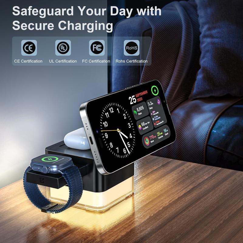 4 in 1 Wireless Portable MagSafe Charger with LED, Travel Charger for  Multiple Devices for iPhone 16   15   14   13   12 Series & Samsung Phone & AirPods & iWatch, Wireless Charger Foldable Wireless