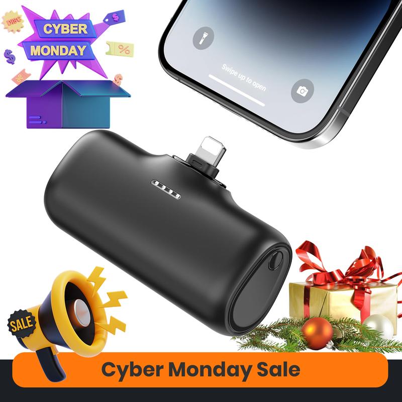 Cyber Monday Sale - Small Portable Charger 5000mAh, Ultra-Compact USB C Power Bank Built in Connector Battery Pack Compatible with iPhone 15 15 Plus 15 Pro 15 Pro Max, Samsung, Google Pixel, Android Phone etc
